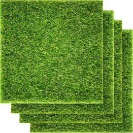 Pangda 4 Packs 6 x 6 Inches Fake Grass Decor for Crafts Artificial Grass for Dollhouse Miniature Ornament Garden Dollhouse DIY Fairy Garden Accessories and Decor Kit