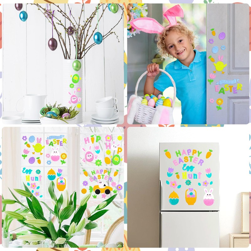 Easter Gel Window Clings Set, Upgraded Larger Size, Reusable Jelly