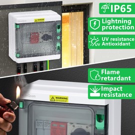 CNLonQcom IP65 Solar PV Combiner Box DC1000V 32A Circuit Breaker with Surge Protector and PV Fuses, 1in 1out Disconnect Switch Outdoor Waterproof for Solar Panels System