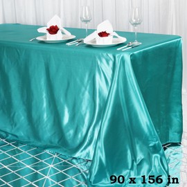 TABLECLOTHSFACTORY Turquoise 90x156 Rectangle Satin Tablecloth