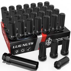 Sposuit M14x1.5 Spline Lug Nuts - Replacement for 2001-2006 Chevy Silverado 1500 HD, 1999-2018 Silverado 2500, 2001-2024 3500 - Closed End Black Lug Nut with Socket(32 Pcs)