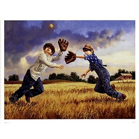 Picture Peddler High Fly by Jim Daly Kid Children Baseball Americana Poster Image Size is 12x8 Overall Size is 14x11 Inches