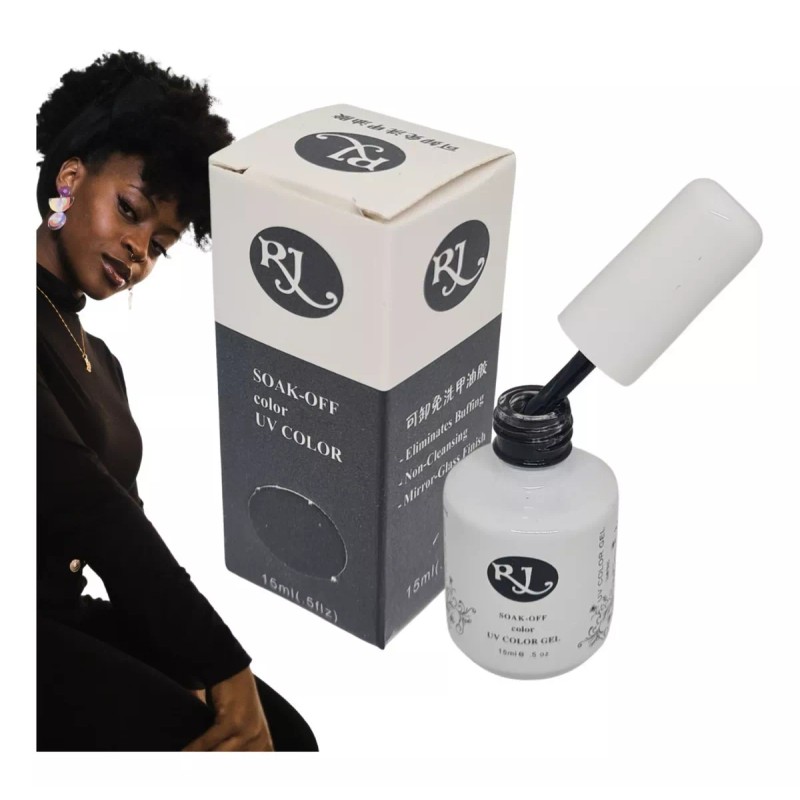 Rj Gel Semipermanente 3 Pasos Color Negro 15ml Uñas Acrilicas