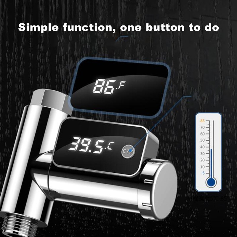 LED Display Water Shower Thermometer Rotatable Screen Waterproof Easy to