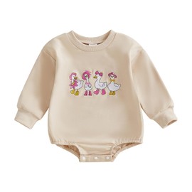 KMBANGI Newborn Baby Girl Goose Outfit Cute Silly Goose Romper Long Sleeve One Piece Fall Clothes Sweatshirt Pullovers Top (Khaki, 3-6 Months)