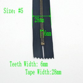 5# Metal Zipper for Jeans Antique Brass Y-Teeth Zipper 6 inch Close End Jeans Zippers 6pcs,(Black-Brass)