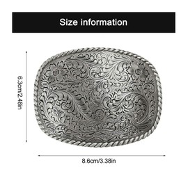 Western Antique Floral Engraved Rope Edge Design Metal Belt Buckle,Vintage Cowboy - Style(6.3×8.6cm)