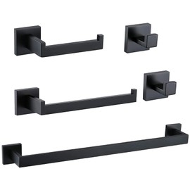 Ralbay Bath Towel Bar, Premium Stainless Steel 5 Pieces Bathroom Hardware Accessories Set Wall Mounted Towel Bar Set, Matte Black