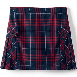 Lands' End Uniform Plaid Side Pleat Skort Above The Knee Classic Navy Large Plaid Kids Slim 10