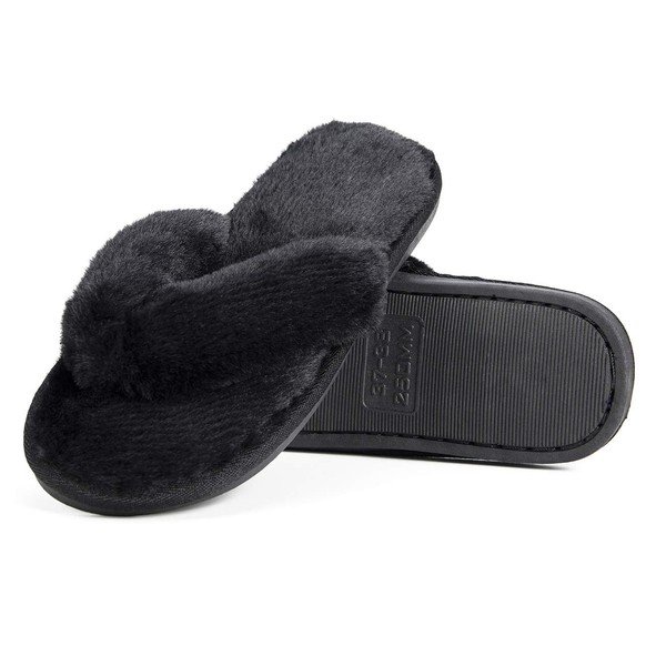 KOLCY Slippers, Room Shoes, Thong Included, Cotton, Fluffy, Sandal Slippers, Antibacterial, Odor Resistant, Indoor Shoes, Stylish, Slippers, Quiet, Footwear, Women's, Anti-Slip, Zori Lightweight, Black