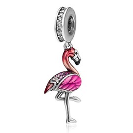 Original 100% 925 Sterling Silver Charm Bead Love Animal Charm family Birthday fit Pandoras Bracelets DIY Charms (Flamingo Charms)