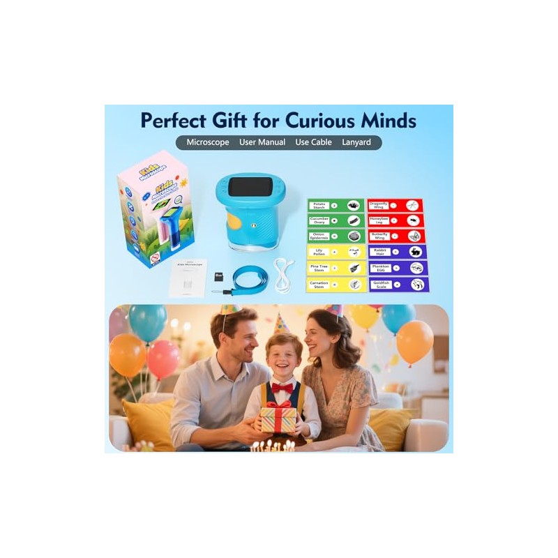 Kids Handheld Microscope Toys 4K 2.4" Screen Rechargeable Digital Kids