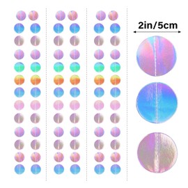 G2PLUS Iridescent Circle Streamer Garland: 16m Holographic Rainbow Hanging Paper Garland, Glitter Paper Circle Dots Streamer for Party Decoration, Bedroom Décor, or Special Events
