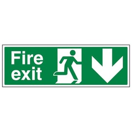 Fire Exit - Fire Exit Arrow Down - 300 X 100mm Restickable Safety Sign