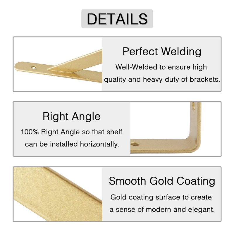 4 Pcs Gold Shelf Brackets Triangle Shelving Brackets Right Angle