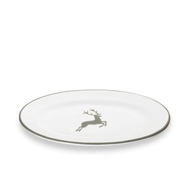 GMUNDNER KERAMIK Oval Plate / Flag Gourmet Size: L 21 cm x W 14 cm x H 2.1 cm Grey Deer Crockery Handmade in Austria