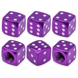 MEAJOO 6PCS Aluminum Dice Tire Valve Stem Caps, Universal Aluminium Alloy Dustproof Tire Valve Stem Covers for Cars, SUV, Trucks, Bikes, Motorcycles, Bicycles(Purple)