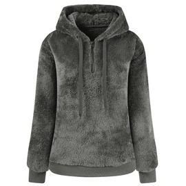 Veusna Womens Sherpa Pullover Oversized Fuzzy Hoodie Double Fleece Sweatshirts Fluffy Plaid Outerwear Warm Coats Grey Small