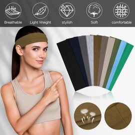 Headbands for Women,Hair Bands for Women's Hair,10 PCS Athletic Headband Women,Cotton Headbands，Elastic Soft Fabric Non-Slip Hair Bands for Workout Yoga Running
