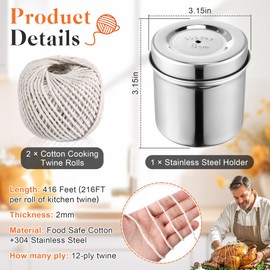 Kitchen Twine with with Stainless Steel Dispenser, 2 Pack 216FT Cooking Twine, 2MM Natural Cotton Butcher Twines for Meat, Turkey, Roast & Kitchen Use, Center Pull Butcher Twines for Cooking(White)