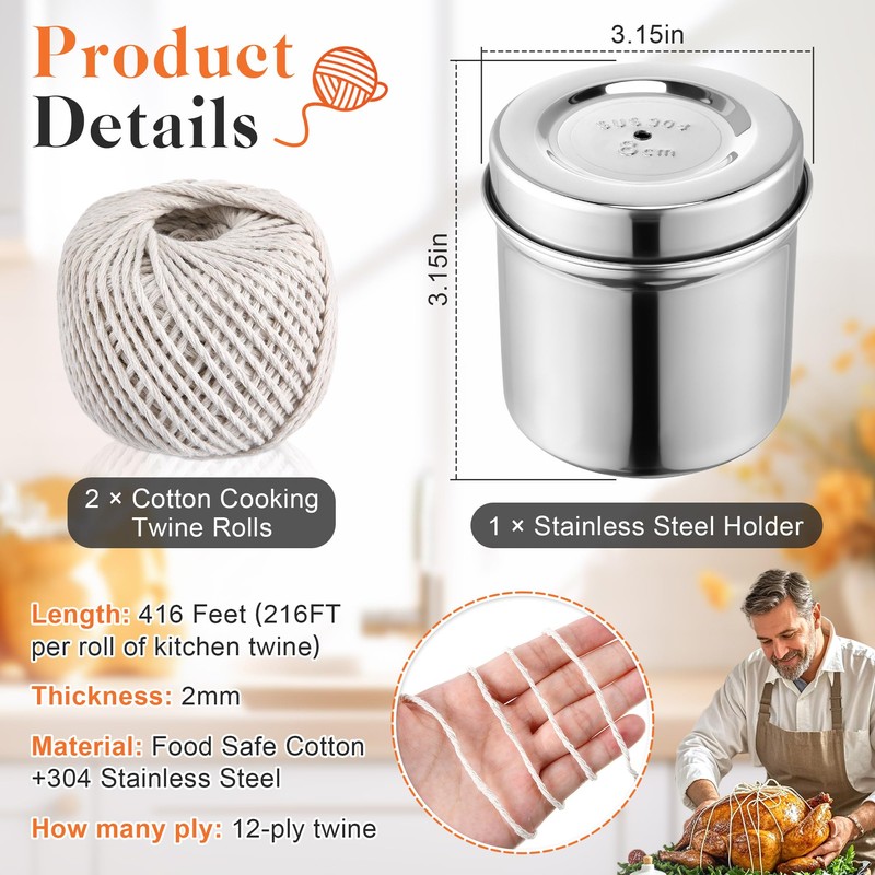 Kitchen Twine with with Stainless Steel Dispenser, 2 Pack 216FT