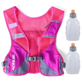 AONIJIE Ultralight Running Vest with Reflective Strip Breathable Hydration Backpack for Hiking Camping Marathon Cycling Race (Rose with 2*250ml Water Bottle)