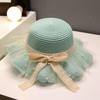 Little Girls Straw Sun Hat Lace Bow and Pearl Large