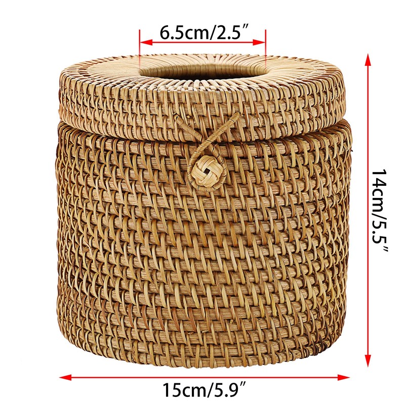SUMTree Rattan Tissue Box Round Paper Box Organizer for Office