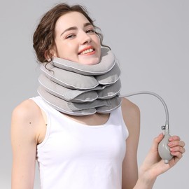 Neck Stretcher with Neck Brace,Cervical Traction Neck Device,Neck Relief Tool,Adjustable Inflatable Cervical Brace,Home Use Neck Decompression New Technology Breathable Fabric Washable(Classic Gray)
