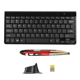 KM-801 Slim Mini 2.4G Wireless Keyboard Pen Mouse Set for Notebook Desktop Smart TV(Black+Red)