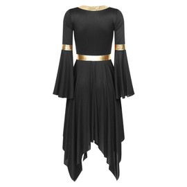 YOOJOO Women Color Block Liturgical Praise Dance Dress Church Worship Costume Lyrical Irregular Hem Dancewear F1148Black X-Large