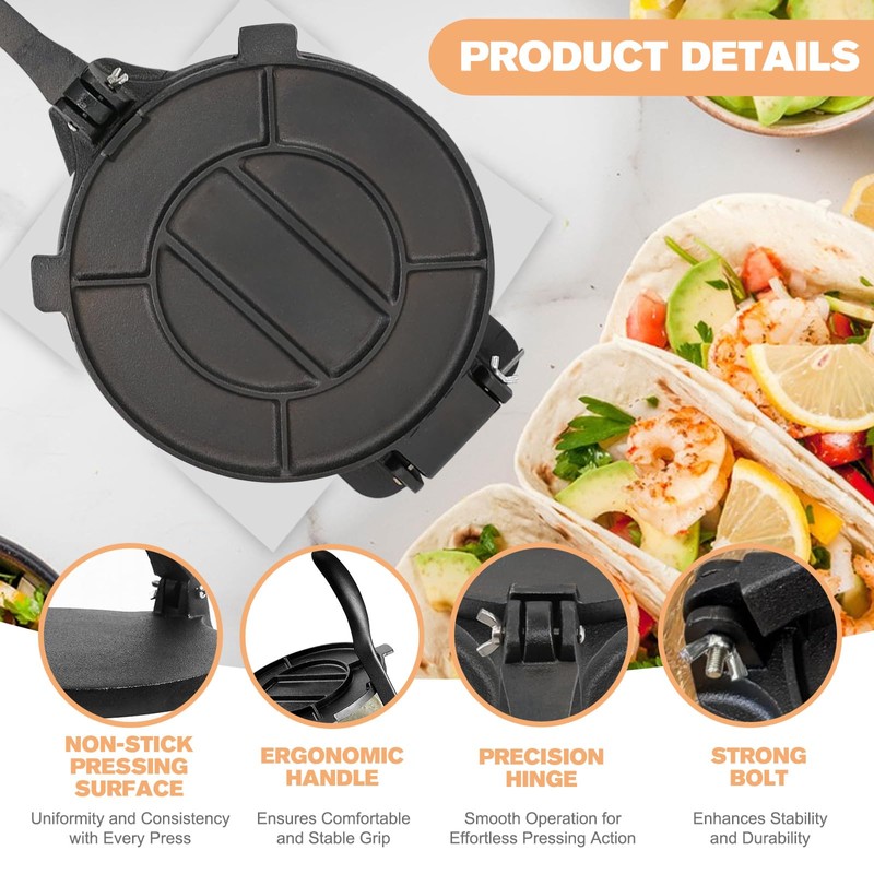 Cast Iron Tortilla Press 12 inch, Heavy Duty Tortilla Pataconera,