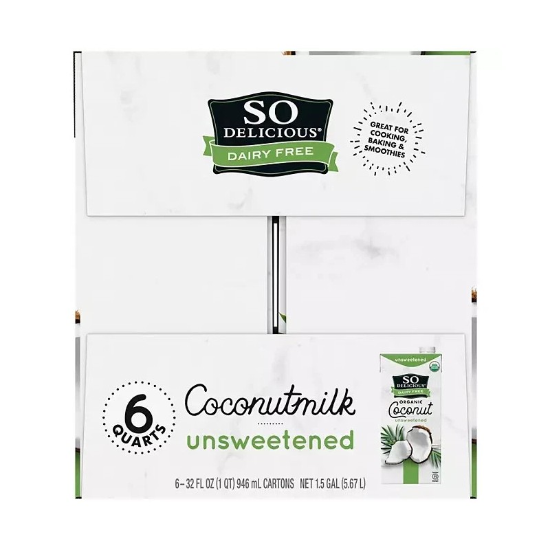 So Delicious Dairy-Free Organic Coconut Milk, Unsweetened, 32 Ounce (Pack