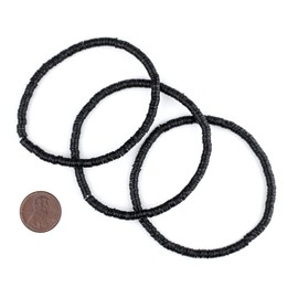 TheBeadChest Boho Stretch Bracelet, Black - Stackable African Vinyl Heishi, Unisex for Men & Women