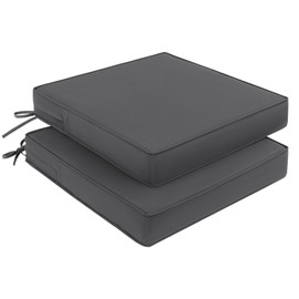 Pauwer Outdoor Chair Cushions Set of 2, Waterproof Outdoor Cushions for Patio Furniture, High Resilience Foam Seat Cushion with Ties for Outdoor Patio Garden Sofa, 19 x 19 x 3 Inch, Dark Grey