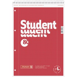 Brunnen 106791201 Left-Handed Student Notepad A4 Squared Ruled Line Style 28 70 g/m² 80 Sheets with Spiral Heads