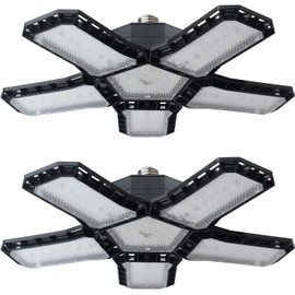 CREATESTAR Pack of 2 120 W Workshop Lamp LED Ceiling Light, 12000 Lumens LED Garage Light with 5 Adjustable Interchangeable Panels E26/E27 Workshop Lighting for Billiards Salon, Warehouse, Garage