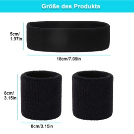 Cfcyhla 3-Piece Sweatband Set, 1 x Headband + 2 x Sweatbands Absorbent Sweatband Children, Cotton Sweatband Arm for Football, Basketball and Tennis Sports