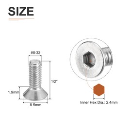 DTGN #8-32 x 1/2" Flat Head Socket Cap Screws, 100 Pack 304 Stainless Steel Hex Socket Flat Head Screws, Full Thread, Countersunk Bolts