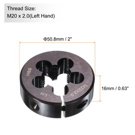 sourcing map Round Threading Die M20 x 2 Metric Thread 2" OD Adjustable Left Hand High-Speed Steel (HSS) Round Die Screw Thread Cutting Die for Thread Repair