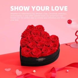 Roses Gifts for Her,Forever Preserved Flowers Roses In a Heart Shape Box,Anniversary Birthday Gifts for Wife Women Mom Best Friend Girlfriend/16Pcs Red