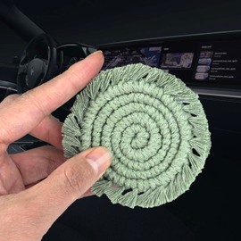 OULUHEND 2pcs Boho Macrame Cute Cotton Car Cup Coasters for Women, TIK tok Must Haves 2025 car Coasters for Cup Holders(Sage Green).
