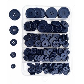 230 Pcs Resin Sewing Buttons, 4-Hole Round, 5 Assorted Sizes, for Suits and Shirts 10mm,12.5mm,15mm,20mm,25mm (Navy Blue)