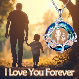 TOUPOP To My Daughter Necklace from Dad S925 Sterling Silver Crystal Daughter Gifts from Dad I Love You Forever Jewelry (F-To My Daughter Necklace-Blue Crystal-Rose Flower)