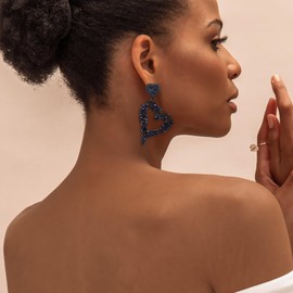 EVER FAITH Rhinestone Heart Earrings Crystal Statement Trendy Double Large Stud Earrings Fashion Jewellery for Women Girls, Crystal