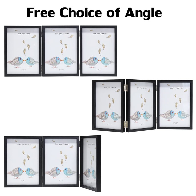 3 Picture Frame 5x7 Black Triple Hinged MDF Wood with