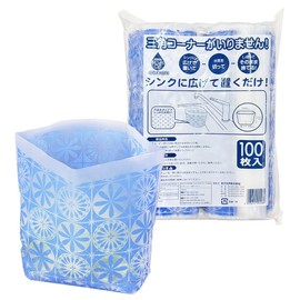 Nexta Sink Drainer Garbage Bags, 100 Pieces, Gumikko Poi Stand Type E, Floral Blue, Width 9.84 x Height 6.89 inches (250 x 175 mm) (Bottom Gusset 4.72 inches (120 mm)), per piece, No Triangle Corner