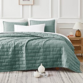 Southshore Fine Living, Inc. Oversize Quilts for King Size Bed, Brick Pattern Stitching, Lightweight Bedding Quilt, Soft Coverlet with Matching Quilted Pillow Shams, California King Bed Spread, Teal