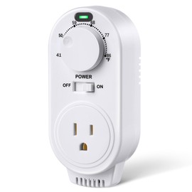 Gulfmew Adjustable Thermostat, Plug in Heating and Cooling Thermostat Controlled Outlet, Compatible with Portable AC, Fans and Space Heaters(1 Pack,White)