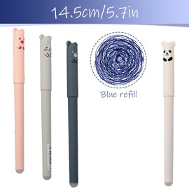Tabanzhe 4PCS Animal Gel Ink Pens - Cartoon Erasable Erasable Magic Erasable Pen - Fun Erasable Magic Pens for Students and Office Use (Blue, 0.35MM)